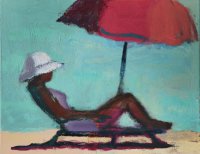 Lounger with Red Umbrella
