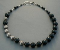 Black Onyx and Sterling Silver Bali Beads