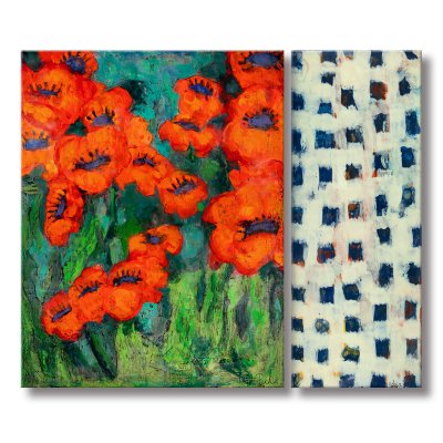 Adair Peck - Poppies with Blue Squares