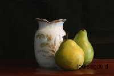 Louisa Gould - White Vase & Two Pears