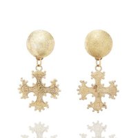 Brass Russian Cross Earrings, Textured Post Tops