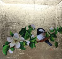 Chickadee with White Flowers