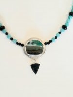Java Opal Necklace with Ammonite and Onyx Beads