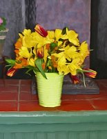 Yellow Spring Bucket of Flowers