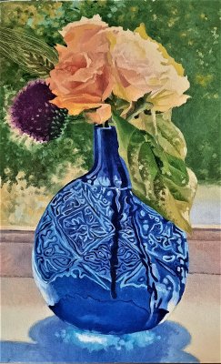 Robert Stickloon - Flowers with Blue Vase