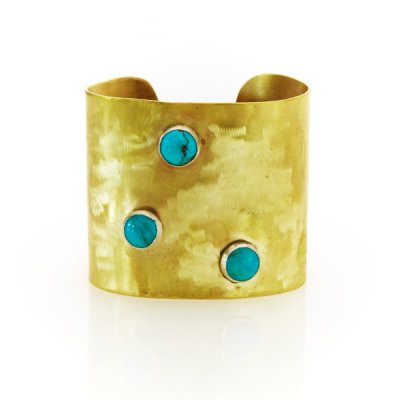 Francesca Lewis Kennedy  - Brass Cuff with Turquoise Stones