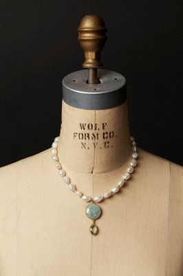 Francesca Lewis Kennedy  - Pearls with Amazonite Bezel Green Amethyst Drop Necklace