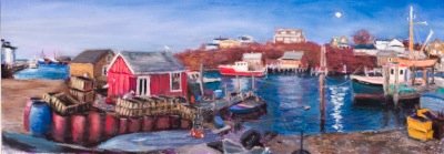 Warren V. Gaines - Full Moon Rising over Menemsha Harbor