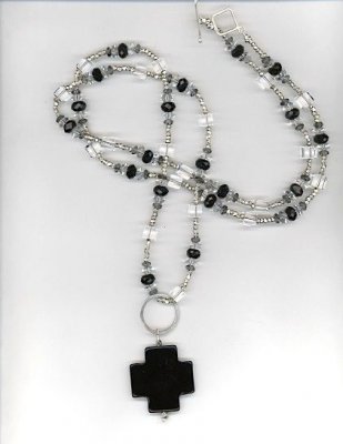 Francesca Lewis Kennedy  - Rock Crystal Black Onyx Long Strand Necklace