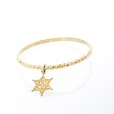 Francesca Lewis Kennedy  - Brass Bead Bangle with Brass Ethiopian Cross and Star of David