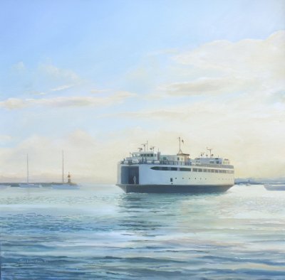 Teek Eaton - Koch - Ferry Islander Arrives. in Morning Haze