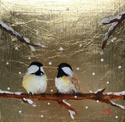 Sally Martone - Two Chickadee's on a Snowy Branch