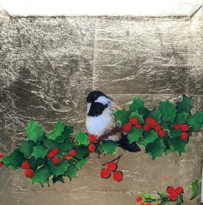 Sally Martone - Chickadee on Holly Branch