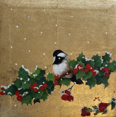 Sally Martone - Chickadee on Holly Branch