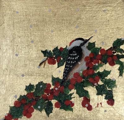 Sally Martone - Birds of a Feather Woodpecker on Holly