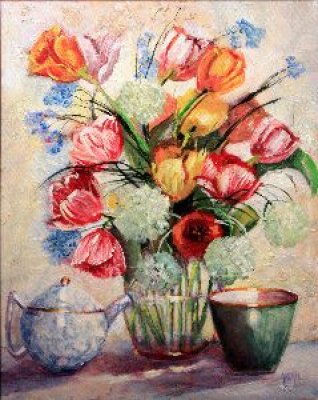 Maya Farber - Tulips and Teapot 