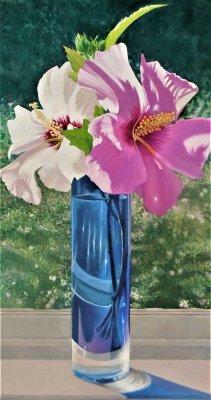Robert Stickloon - Roses of Sharon in Cobalt Vase