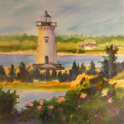 Anne Howes - Edgartown Lighthouse with Roses