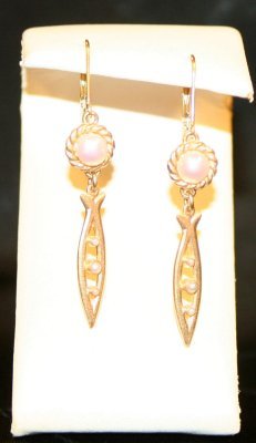 Karen English-Malin - Rope and Pearl Gold Fish Earrings
